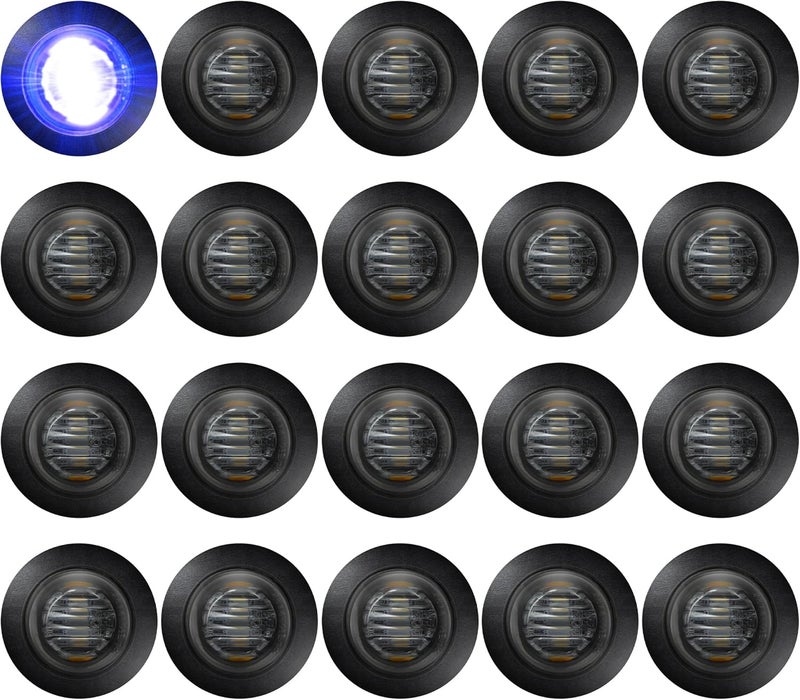 ALFU 20pcs Blue 3/4" Round LED Trailer Side Marker Clearance Lights Front Rear Signal Marker Indicators Tail Light Waterproof for Boat Lorry Truck Pickup Bus RV Car Bus Van - Image 1